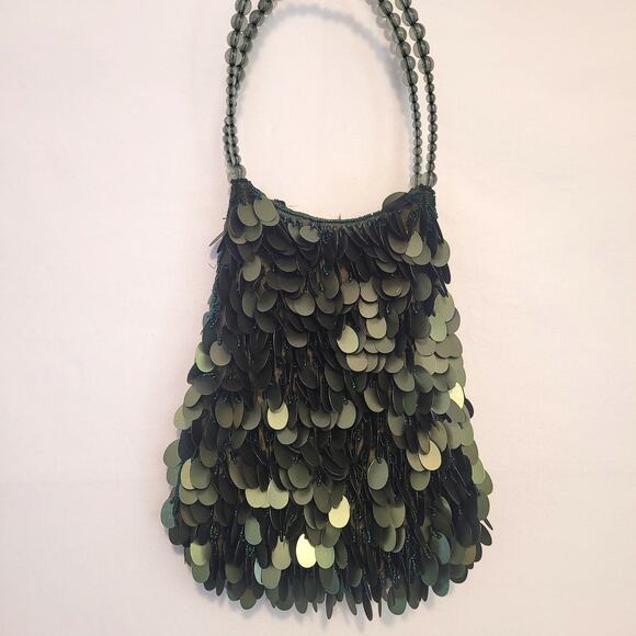 Fairycore Beaded Sequin Handbag Green Y2K Party Purse Mermaid Vibes HOCO - Picture 1 of 8
